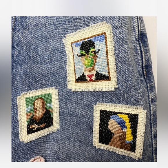 Unique Funky Patchwork Pants Women Reworked 90's Boyfriend Pacsun Size 26 - Picture 3 of 8